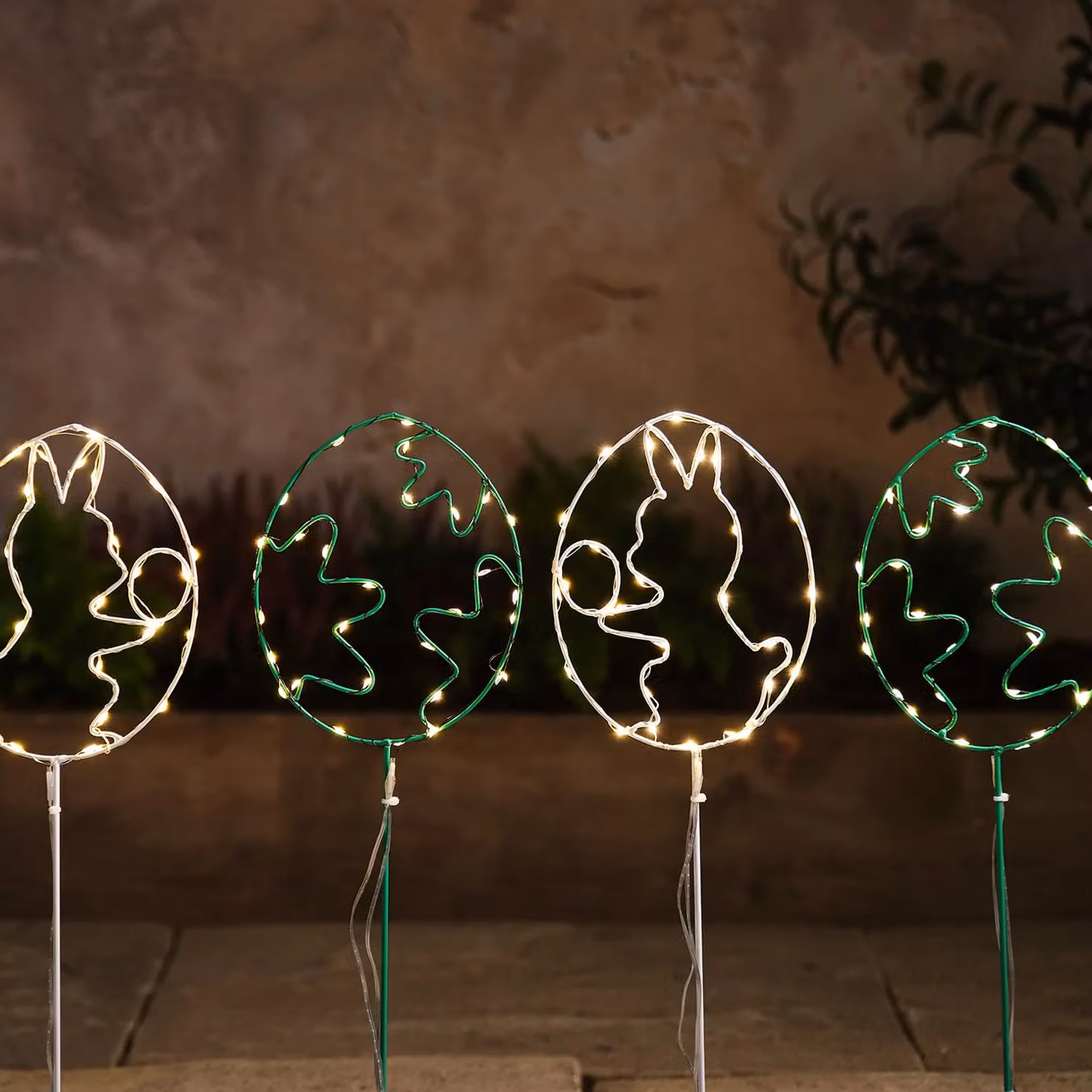 Lights4fun Set of 4 Micro LED Easter Egg Garden Stake Lights in Green, White and Silver – 1