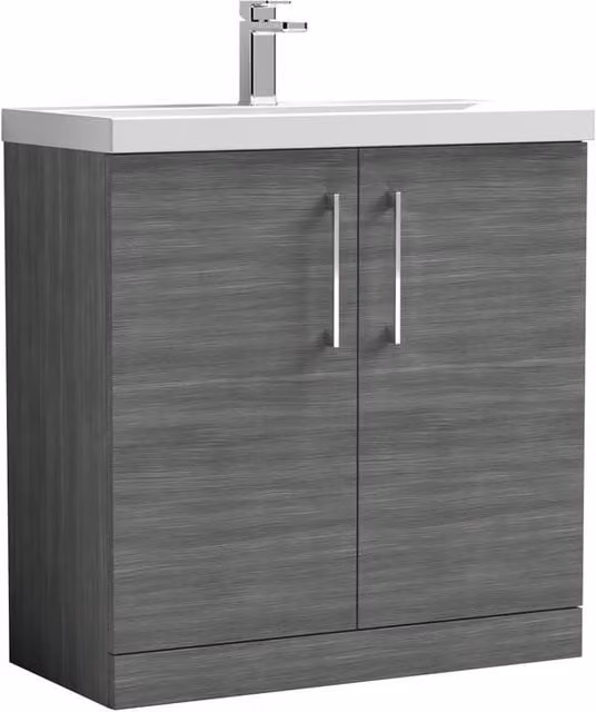 Balterley Contemporary Floor Standing Bathroom Vanity Unit with Mid-Edge Ceramic Basin, Anthracite Woodgrain Grey, W/D/H: 800 x 39 x 84 cm – 1