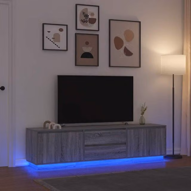 Berkfield Home Modern TV Cabinet with LED Lights in Grey Sonoma, W: 193.5 cm, D: 41 cm, H: 50 cm – 1