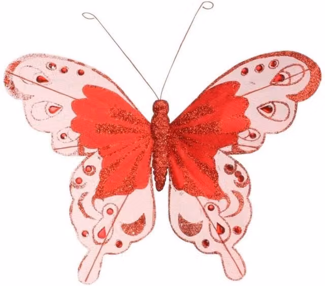 KDMD 6 Pack Red Fabric and Glitter Butterfly Hanging Pendants, 24 cm