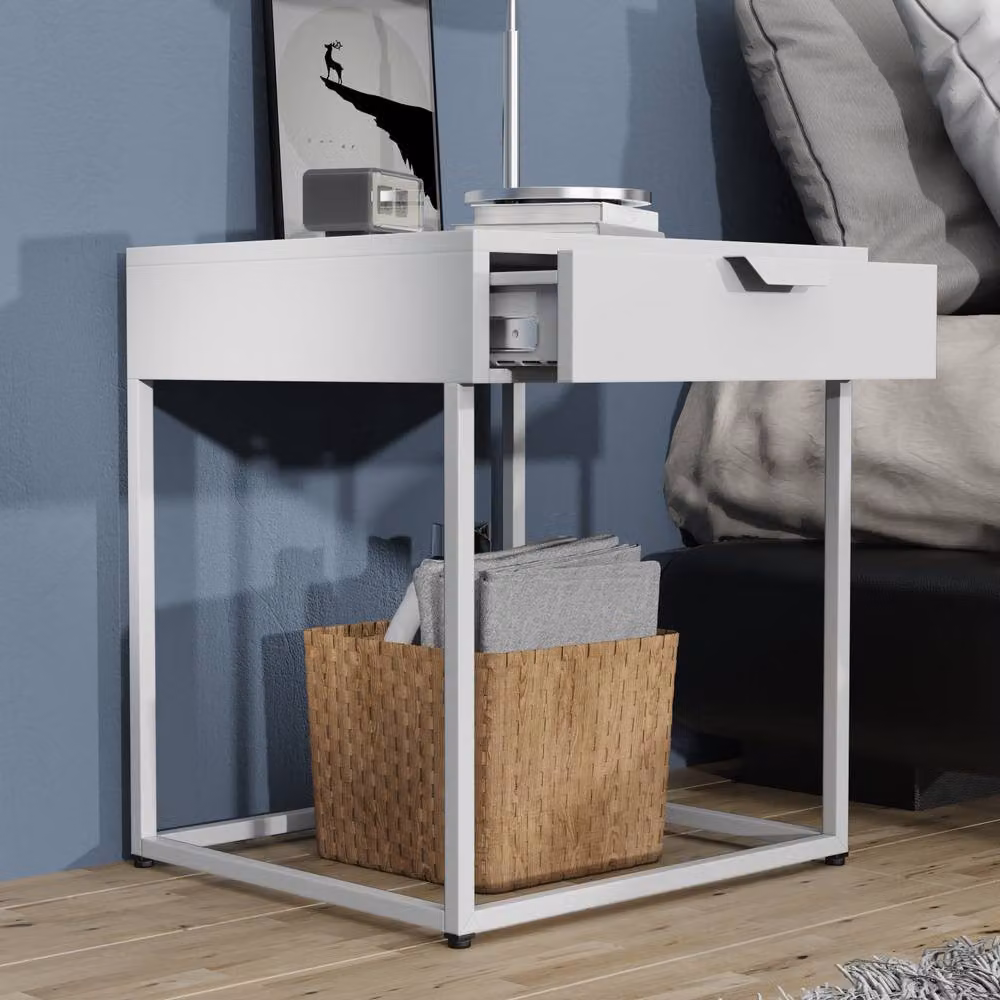 VCM Flokas S Metal Bedside Table in White – 2