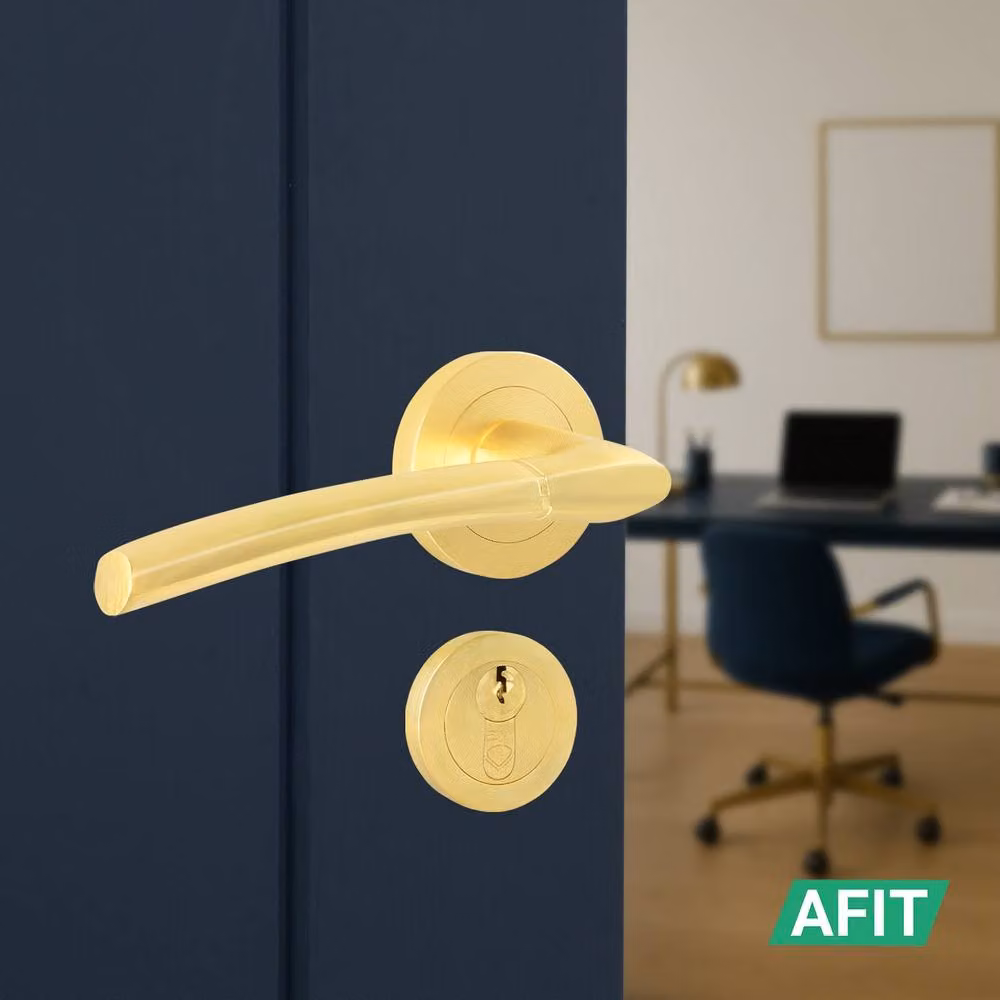 AFIT Boston Satin Brass Fire Door Handle with Euro Lock Thumbturn Cylinder in Gold, 150 x 150 mm – 3