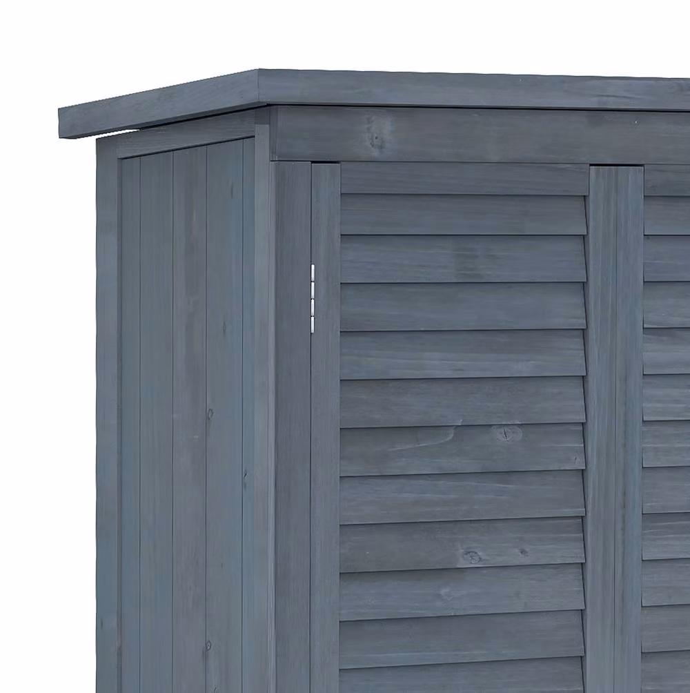 STILVORA Grey Wooden Garden Shed with Shelving and Double Doors, W/D/H: 87.0 x 46.5 x 160.0 cm – 6