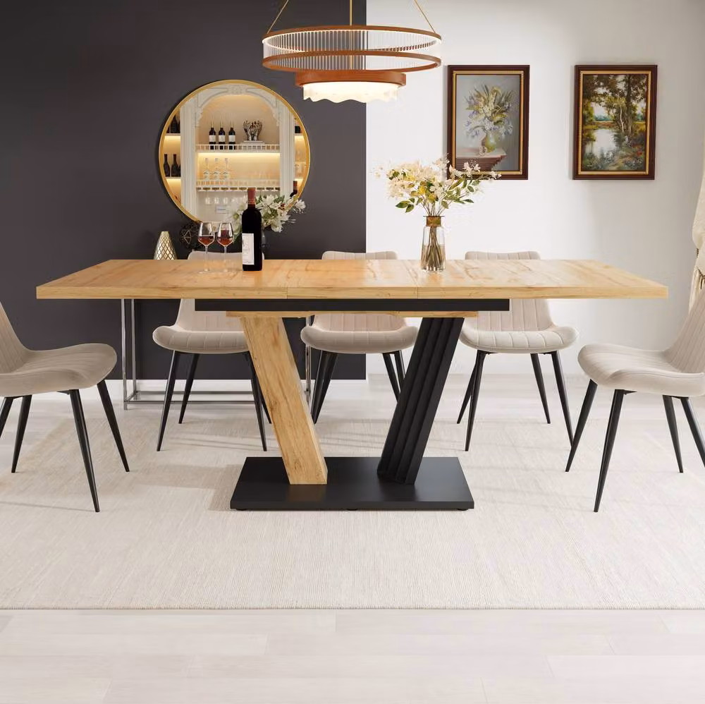 STILVORA Extendable Rectangular Dining Table in Brown with Adjustable Legs – 4