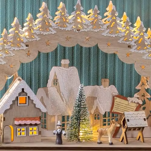 The Christmas Workshop Hand Crafted Wooden Christmas Village Scene with Warm White LEDs, White – 3