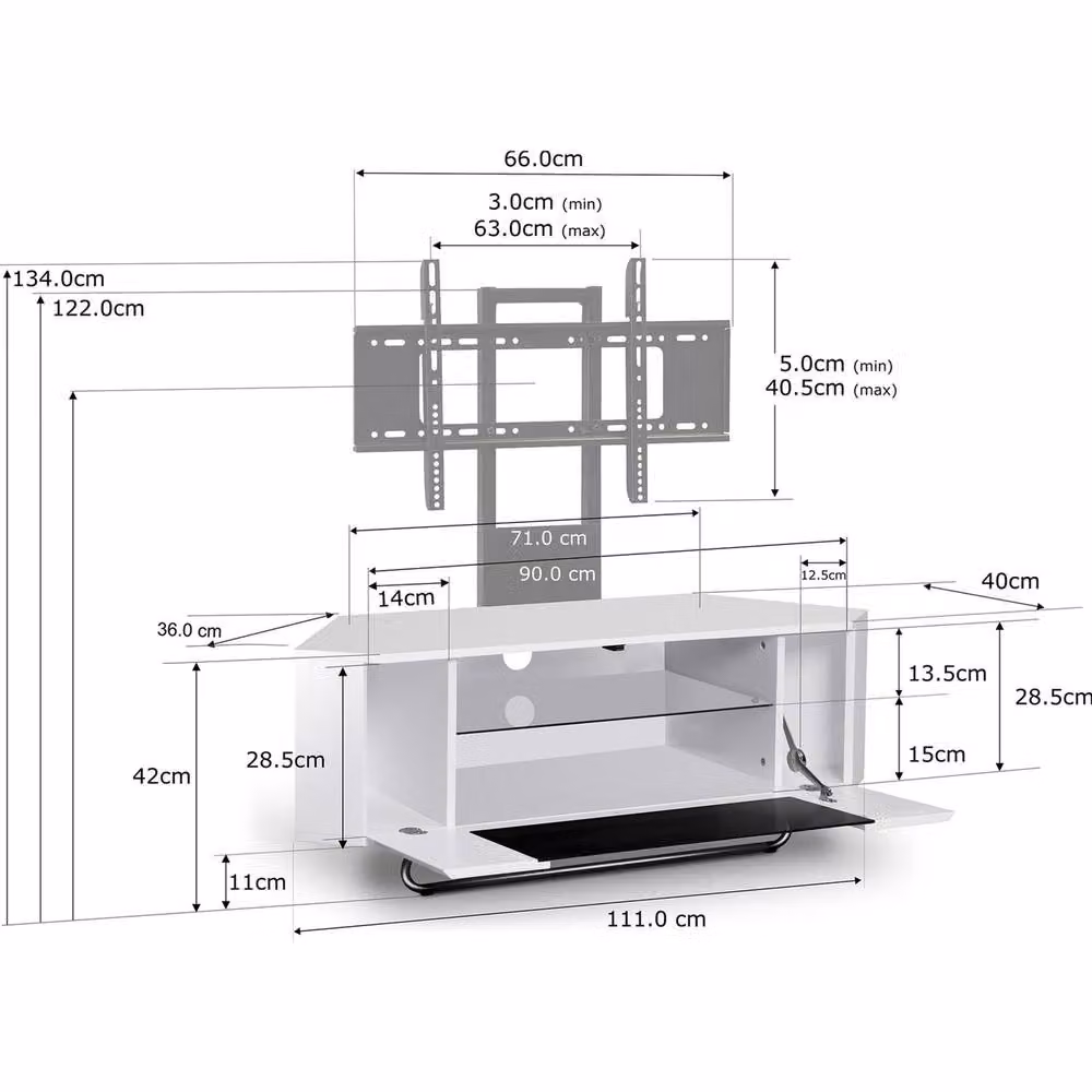 Centurion Supports HAMPSHIRE Corner-Friendly TV Stand Unit with Mounting Arm in White and Multicolour, W/D/H: 111 x 40 x 41 cm – 3