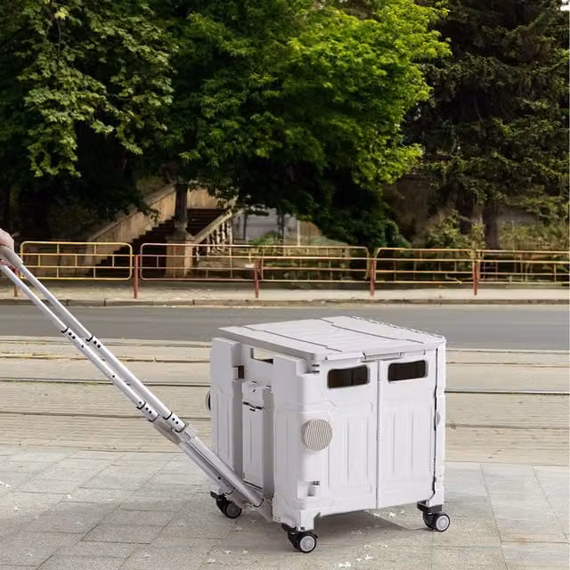 Lifeideas Folding Shopping Trolley with Adjustable Handle, Grey, Width: 40 cm