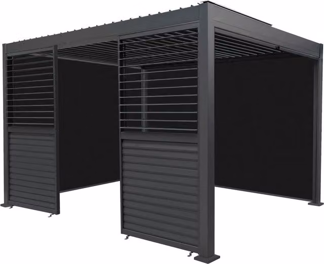 Monster Shop Grey Aluminium Modern Pergola with Blinds and 2 Side Panels W: 390 cm, D: 300 cm