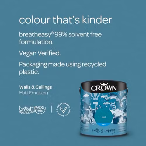 Crown Walls & Ceilings Teal Matt Emulsion Paint 2.5L – 2