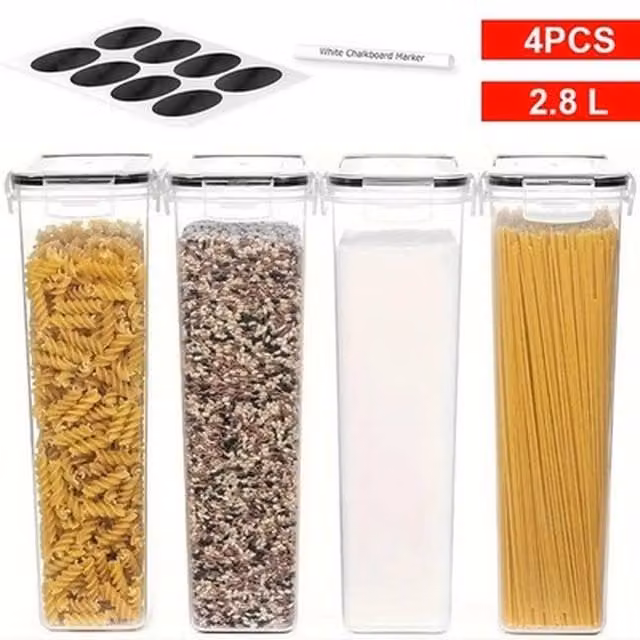 NESTLUNE Transparent Plastic Storage Box for Flour, Sugar, Tea, Cereal, Noodles and Nuts, W: 100 cm, D: 15 cm, H: 15 cm – 1