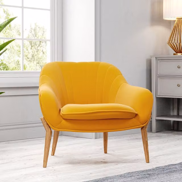 Livingandhome Scalloped Faux Wool Armchair in Yellow
