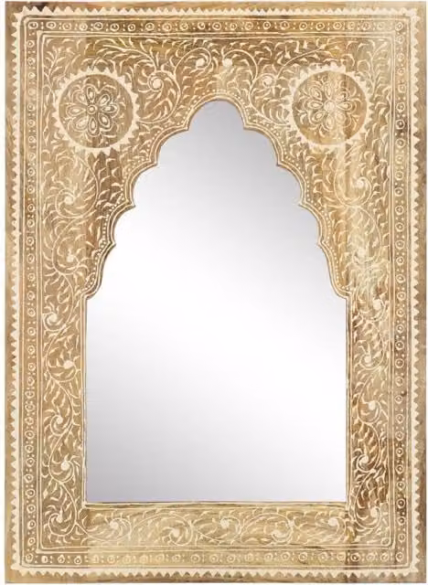Berkfield Home Hand Painted Floral Rectangular Wall Mirror in Brown, W: 40 cm, H: 55 cm, Solid Mango Wood