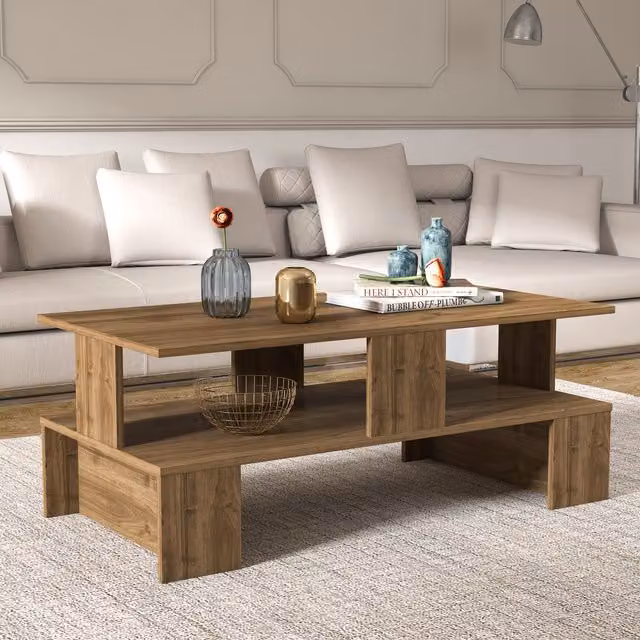 Decorotika Evans Modern Rectangular Coffee Table in Beige and Brown, W: 120 cm, D: 46.8 cm, H: 1.8 cm