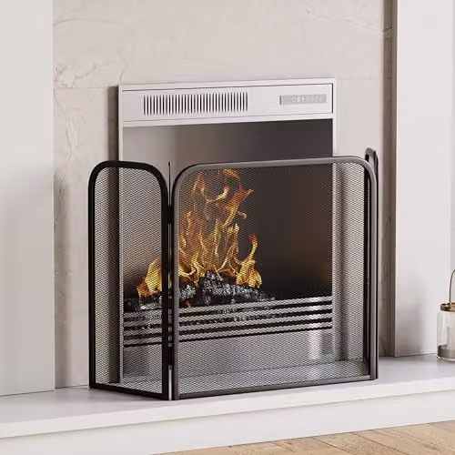 Vida Designs Roxby 3 Panel Square Steel Fire Guard, Black – 3