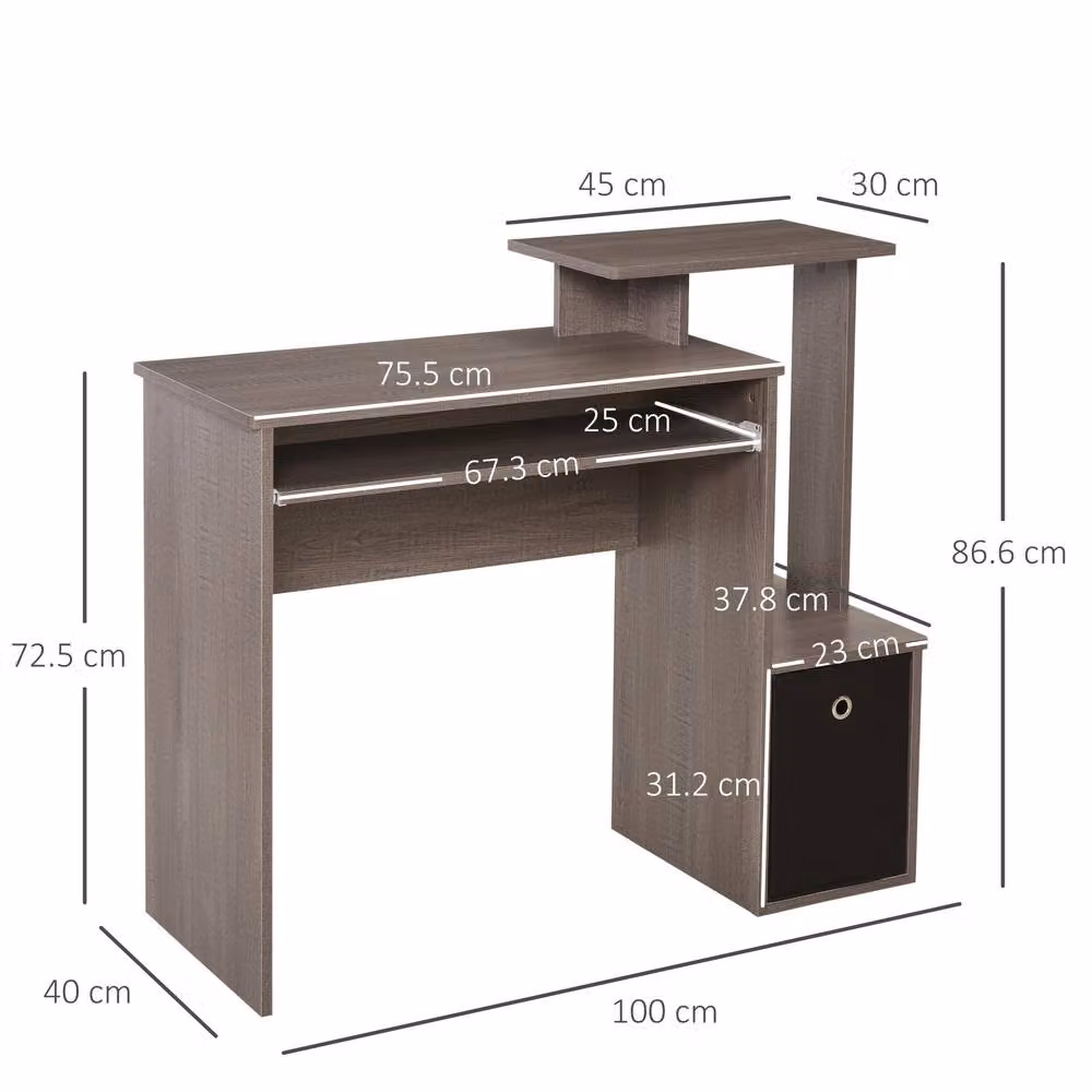 STILVORA Modern Grey Computer Desk with Keyboard Tray and Single Pedestal Drawer – 3