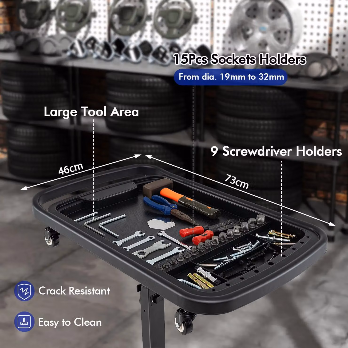 Costway 2-in-1 Height Adjustable Rolling Tool Tray and Work Table in Black – 4