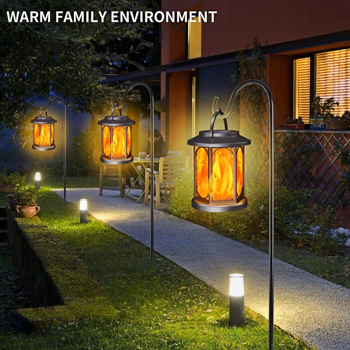 Leaper Pack of 2 Solar-Powered Outdoor Garden Flame Landscape Lights in Black – 3