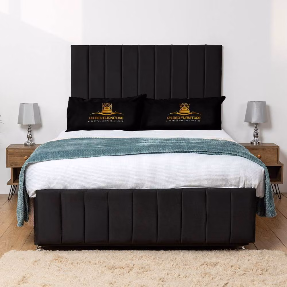 UK Bed Furniture Falcon Divan Bed with 2 Drawers and 26 Inch Headboard, Black Fabric, Super King, W: 200 cm x D: 200 cm – 2