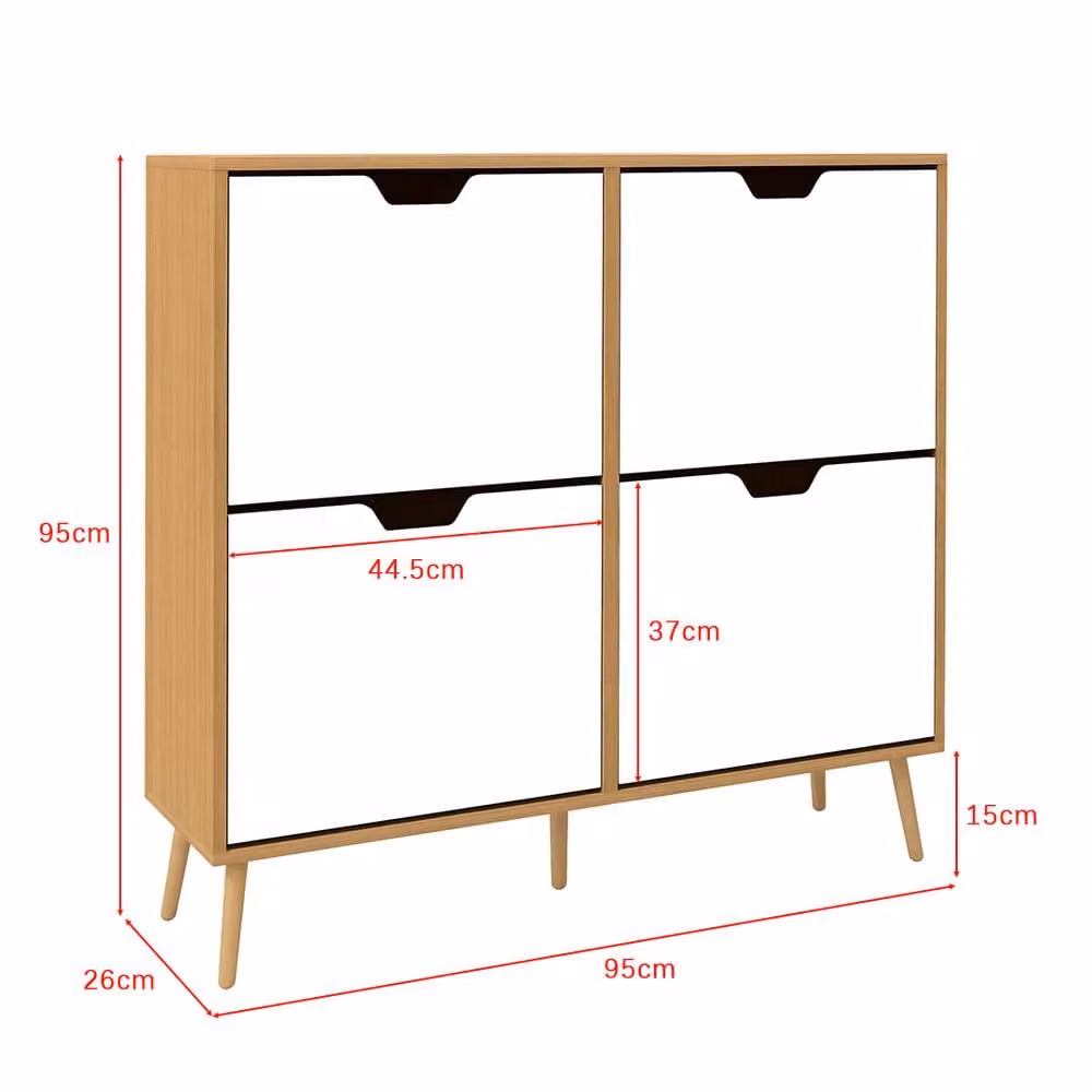 ERGOVEXA Scandinavian Style Freestanding Shoe Storage Cabinet with 8 Tilting Compartments in Brown and White – 2