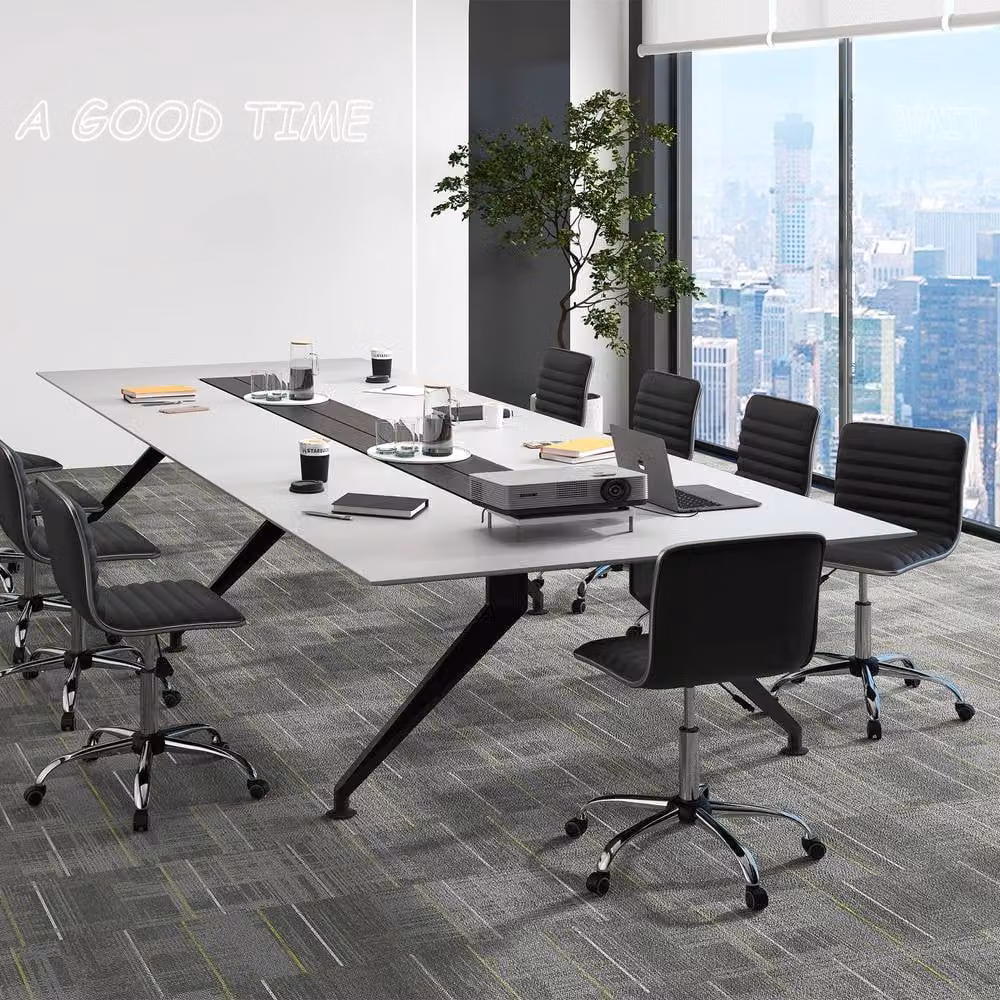 Costway Black Synthetic Leather Adjustable Task Chair with Swivel Seat and Castors – 4
