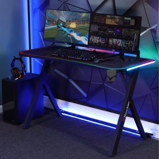 X Rocker Lumio XL RGB Neo Motion TM SYNC Gaming Desk, Black, Width: 140 cm
