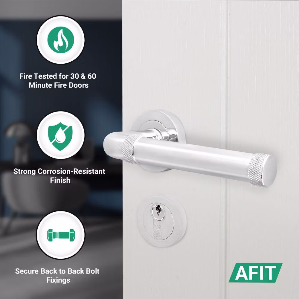 AFIT Chrome Fire Door Handle Euro Lock Thumbturn Cylinder Set with Hinges in Silver, W/D/H: 15 x 15 x 1.5 cm – 2