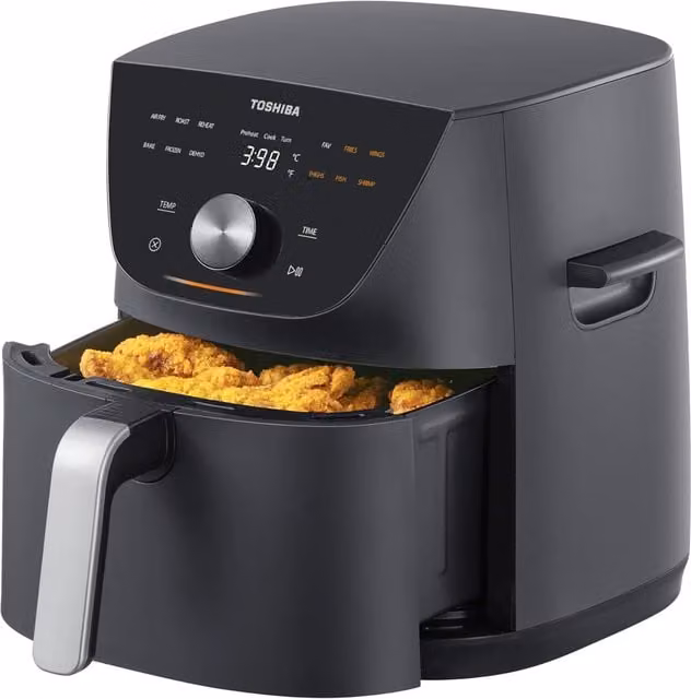 Toshiba 7.4L Large Hot Air Fryer with 12 Preset Menus in Black