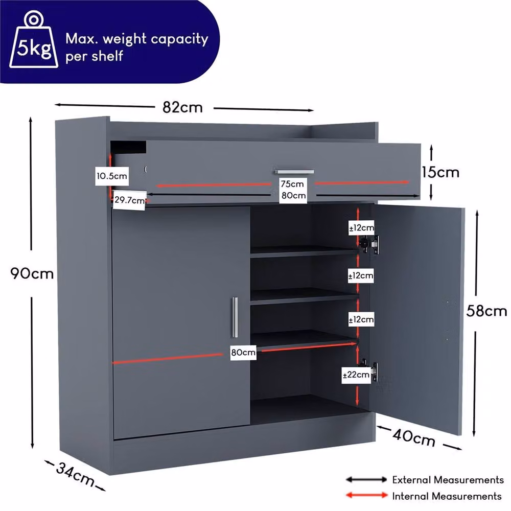 Kelvenix Grey 2 Door and 1 Drawer Shoe Cabinet Storage Unit – 2