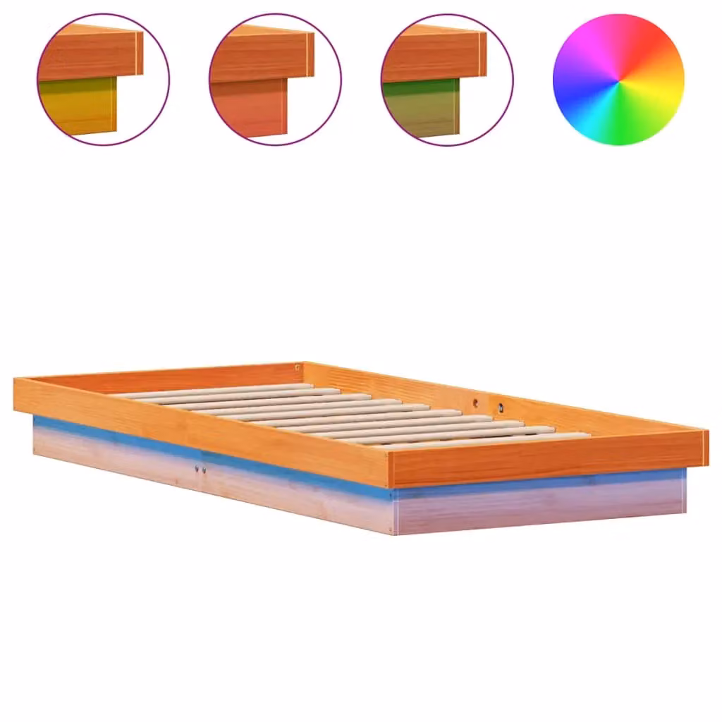 Berkfield Home Solid Wood Small Single LED Bed Frame with USB Charging Port, Wax Brown, W: 75 cm, L: 190 cm – 2