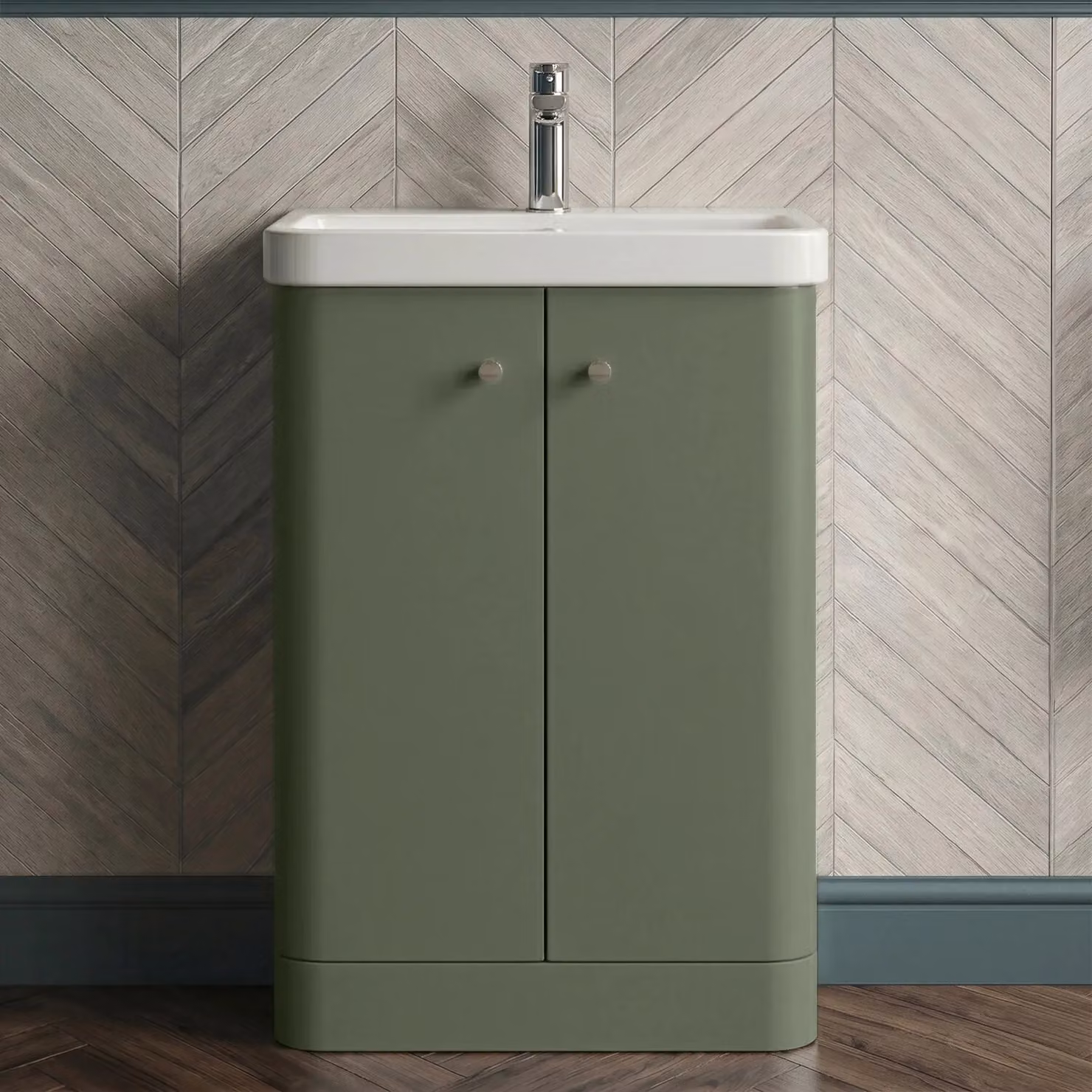 Balterley Modern 2 Door Floor Standing Bathroom Vanity Unit with Basin in Satin Green, Width: 60.5 cm – 4