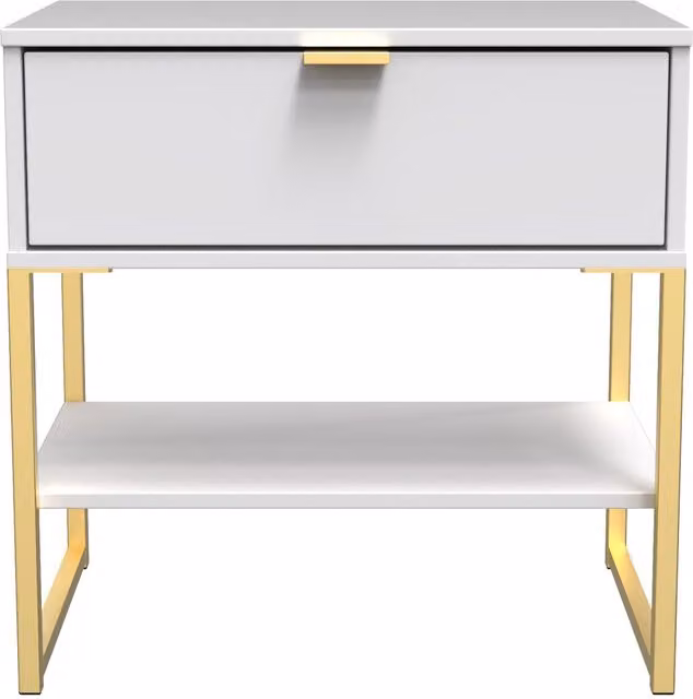 2 U Tamworth Single 1 Drawer Bedside Cabinet in White and Gold