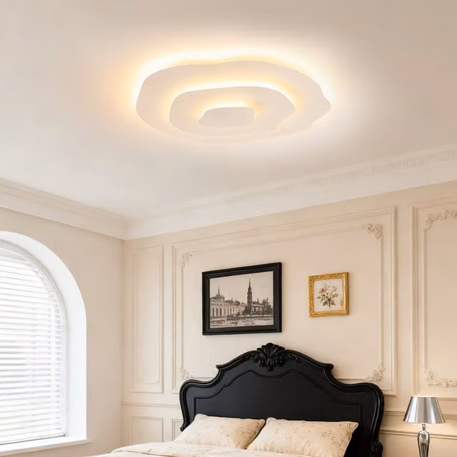 Livingandhome 40W LED Multi-Layered Ring Ceiling Light with Remote Control in White and Wood