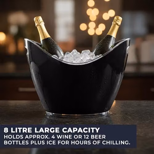 Chabrias Ltd 10 Pack Black Acrylic Ice Buckets with Carry Handles, 8L, W: 35 cm, D: 26 cm, H: 27 cm – 5
