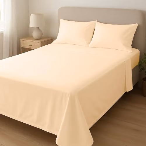 Home Sweet Home UK Microfibre Breathable Double Flat Sheet, Beige, W: 135 cm, L: 190 cm – 3