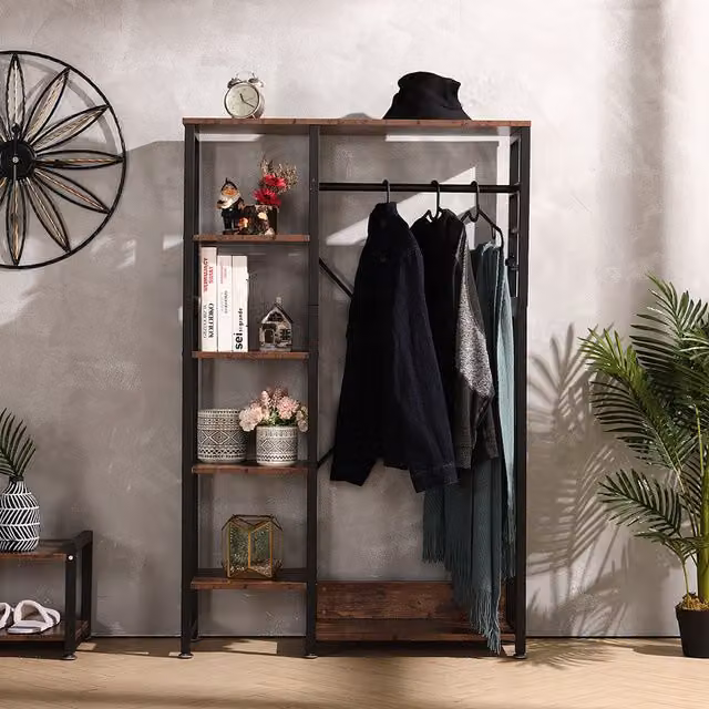 Livingandhome Rustic Industrial Open-type Wardrobe Clothes Rail in Brown