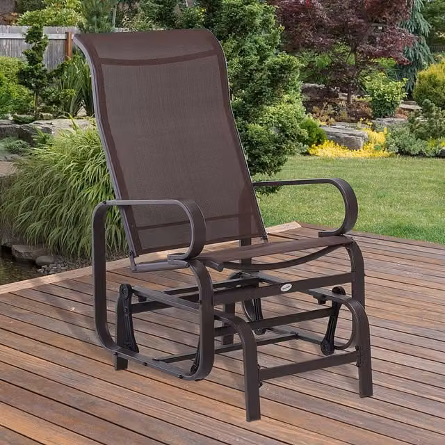 Outsunny Brown Outdoor Gliding Rocking Chair with Metal Frame for Garden or Balcony – 1