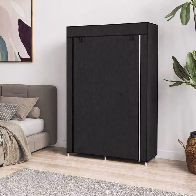 STILVORA Modern Black Roll Shutter Wardrobe with Hanging Rail and Internal Shelves – 1