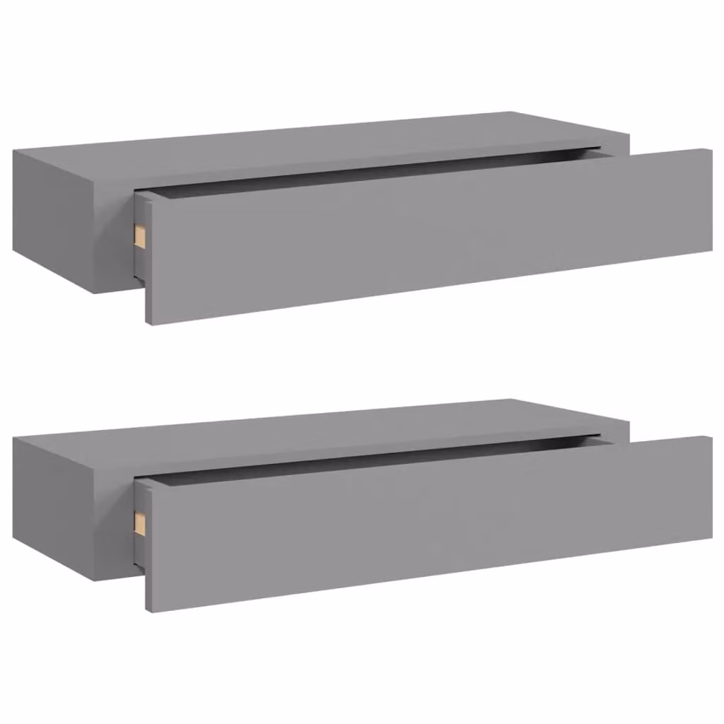 Berkfield Home Wall-mounted Drawer Shelves, 2 Piece Set, Grey, W: 60 cm, D: 23.5 cm, H: 10 cm – 2