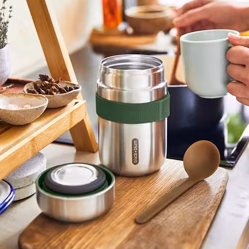 Black + Blum Leakproof Insulated Food Flask, 400ml, Silver and Green – 4