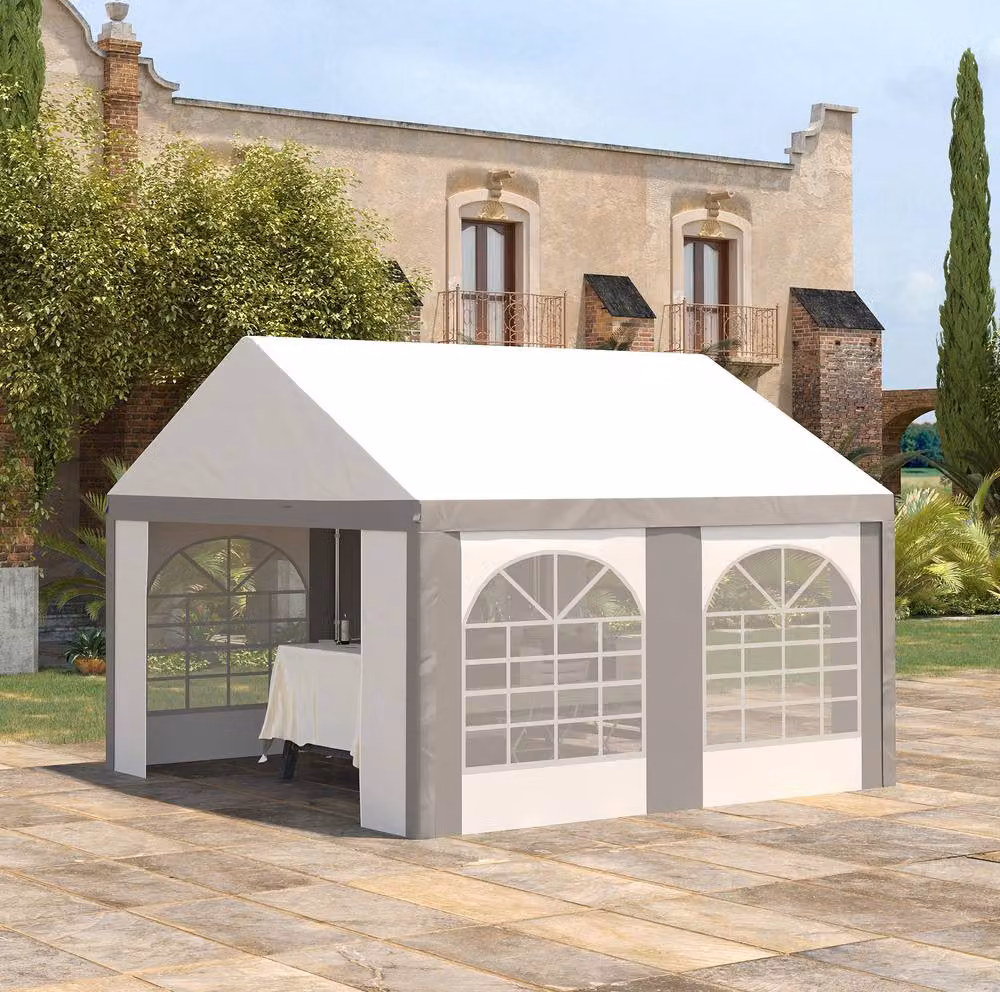 STILVORA White Party Tent with Removable Sides and Windows, W: 400 cm, D: 400 cm, H: 315 cm – 2