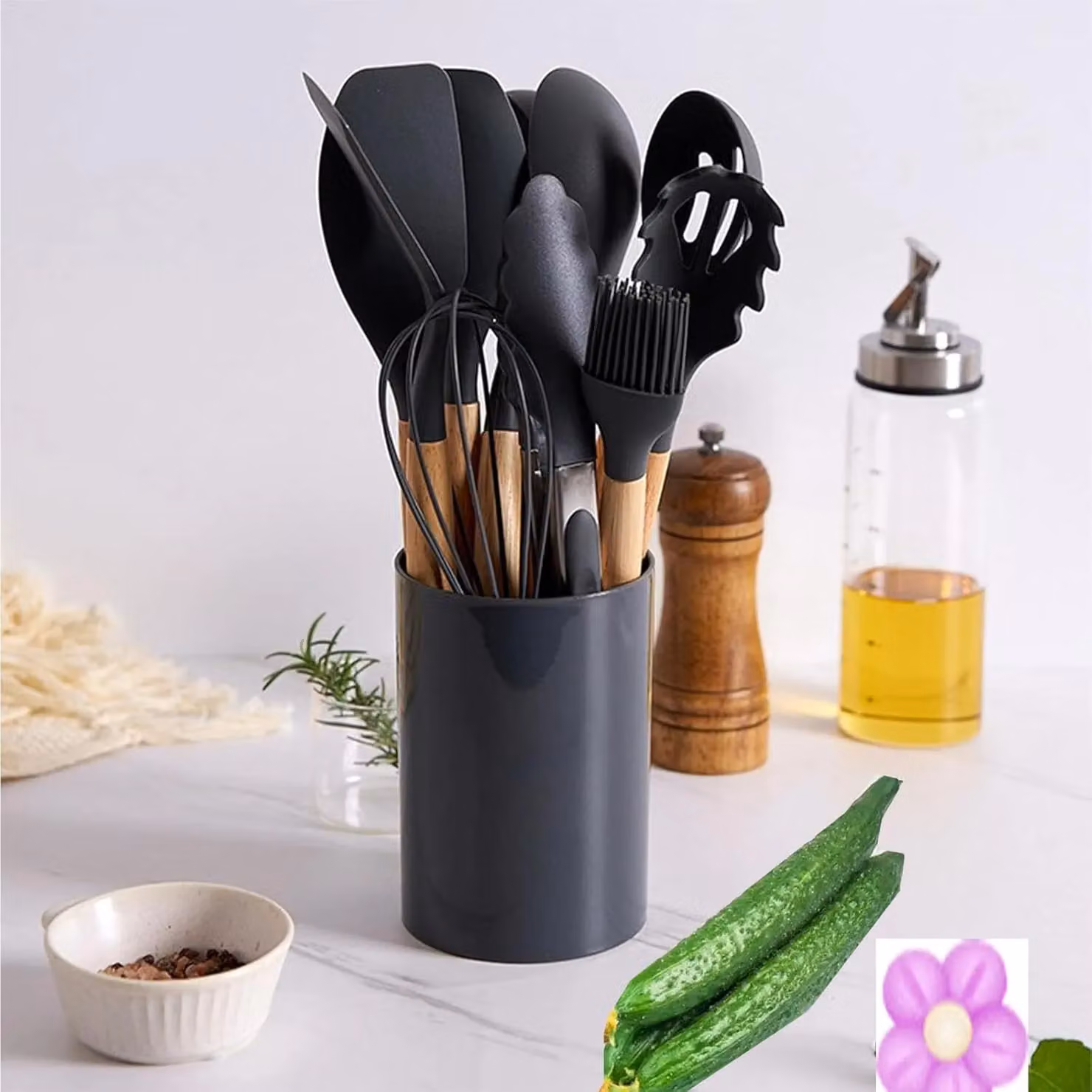 Dragodirect 12-Piece Silicone Cooking Utensils with Durable Wooden Handles in Black – 2