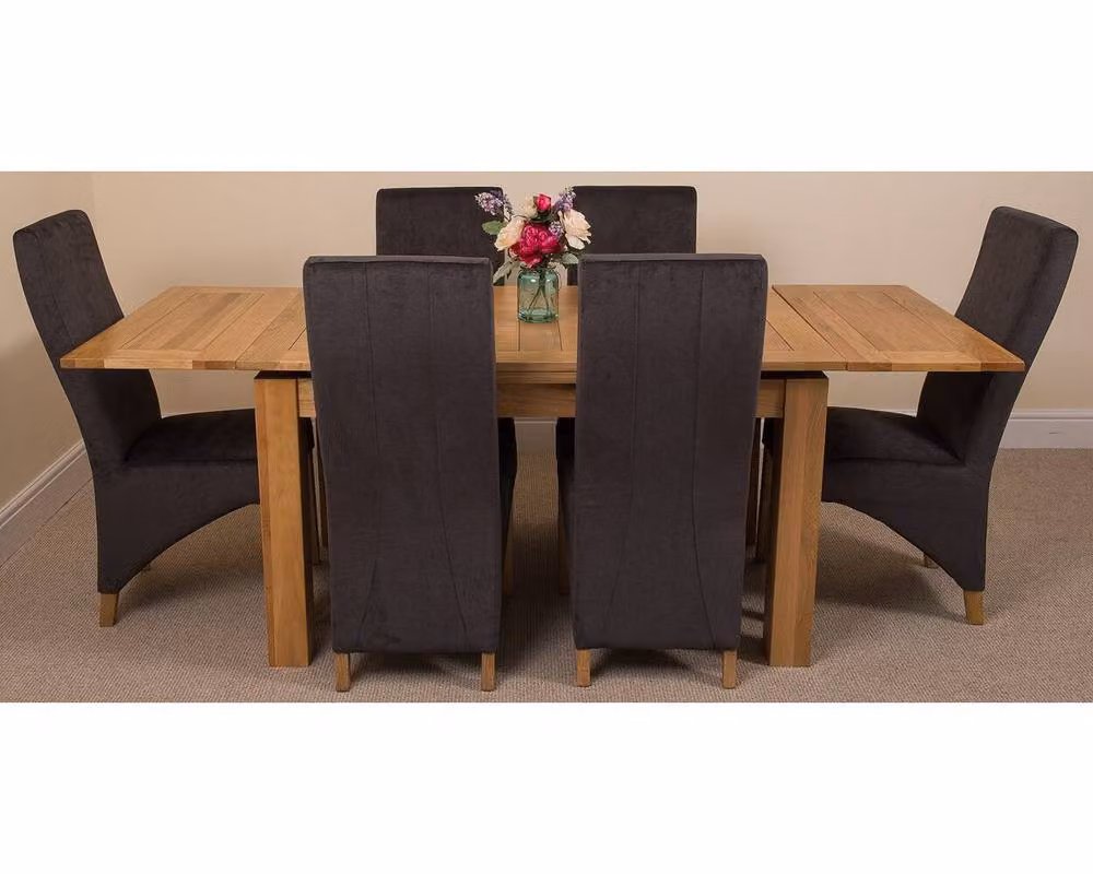 Thats Furniture Richmond Oak Extending Dining Table and 6 Black Lola Fabric Chairs – 2