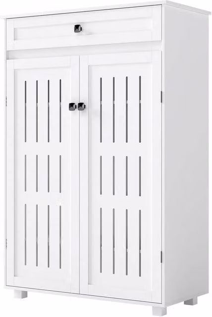 FORGEVIO Modern White Shoe Cabinet with Hinged Doors and Internal Shelves, H 116.0 x W 78.0 cm – 1