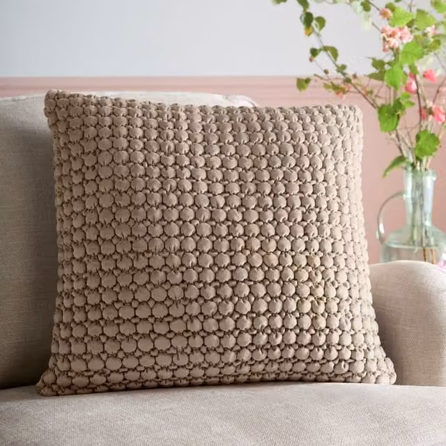 Appletree Bobble Velvet Filled Cushion in Beige, W/D/H: 55 x 55 x 55 cm