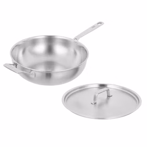 Kuhn Rikon Culinary Fiveply Uncoated Stainless Steel and Aluminium Wok with Lid, Silver, Diameter: 24 cm