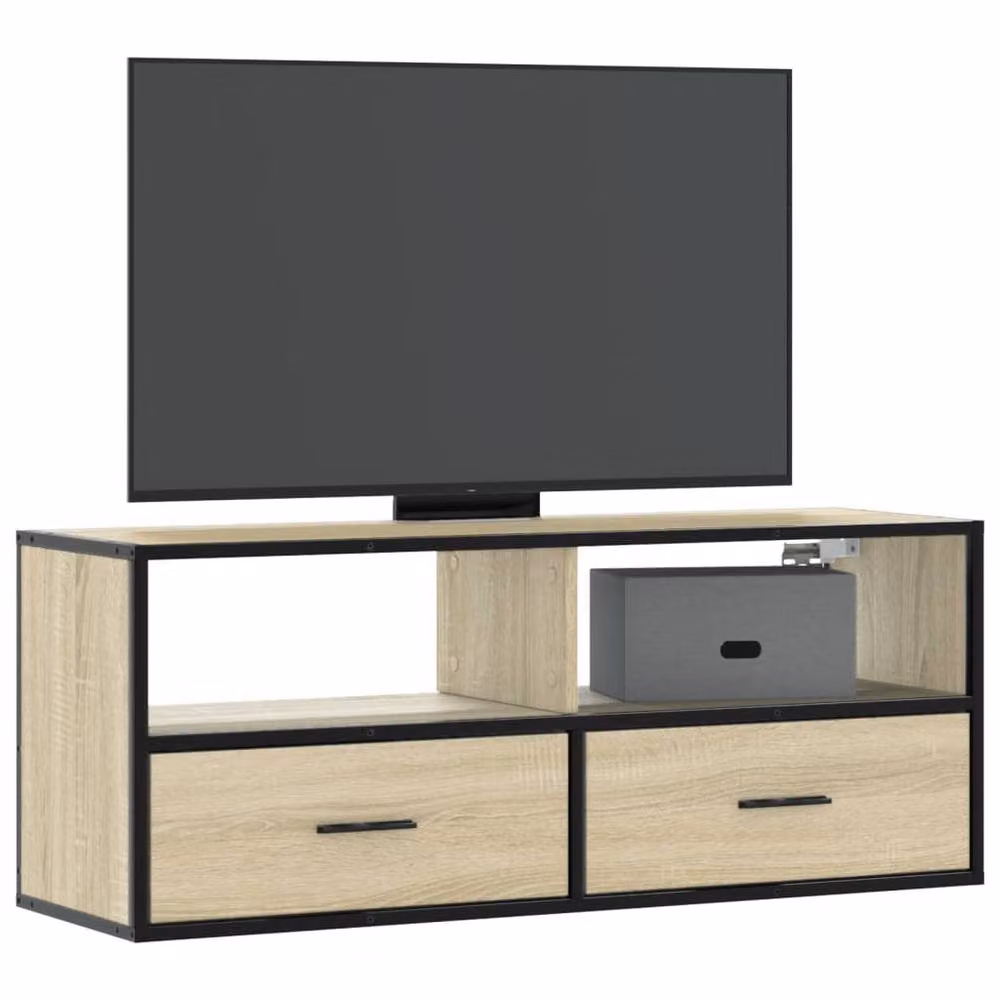Berkfield Home Industrial TV Cabinet in Beige Sonoma Oak, W: 100 cm, D: 31 cm, H: 39.5 cm – 2