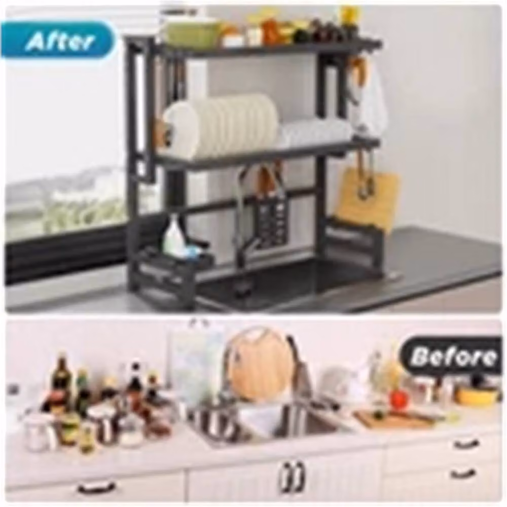 Nordara 2 Tier Space Saving Over The Sink Dish Drying Rack in Black, Width: 100 cm – 2