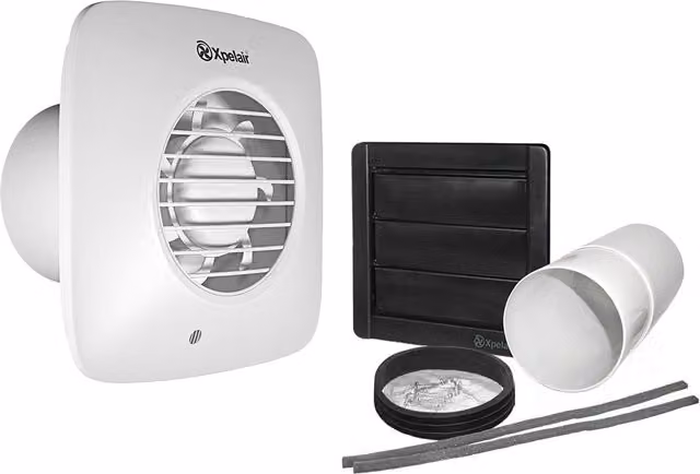 Xpelair DX100 Humidistat Twin-Speed Extractor Fan with 300mm Telescopic Wall Kit and External Grille, White