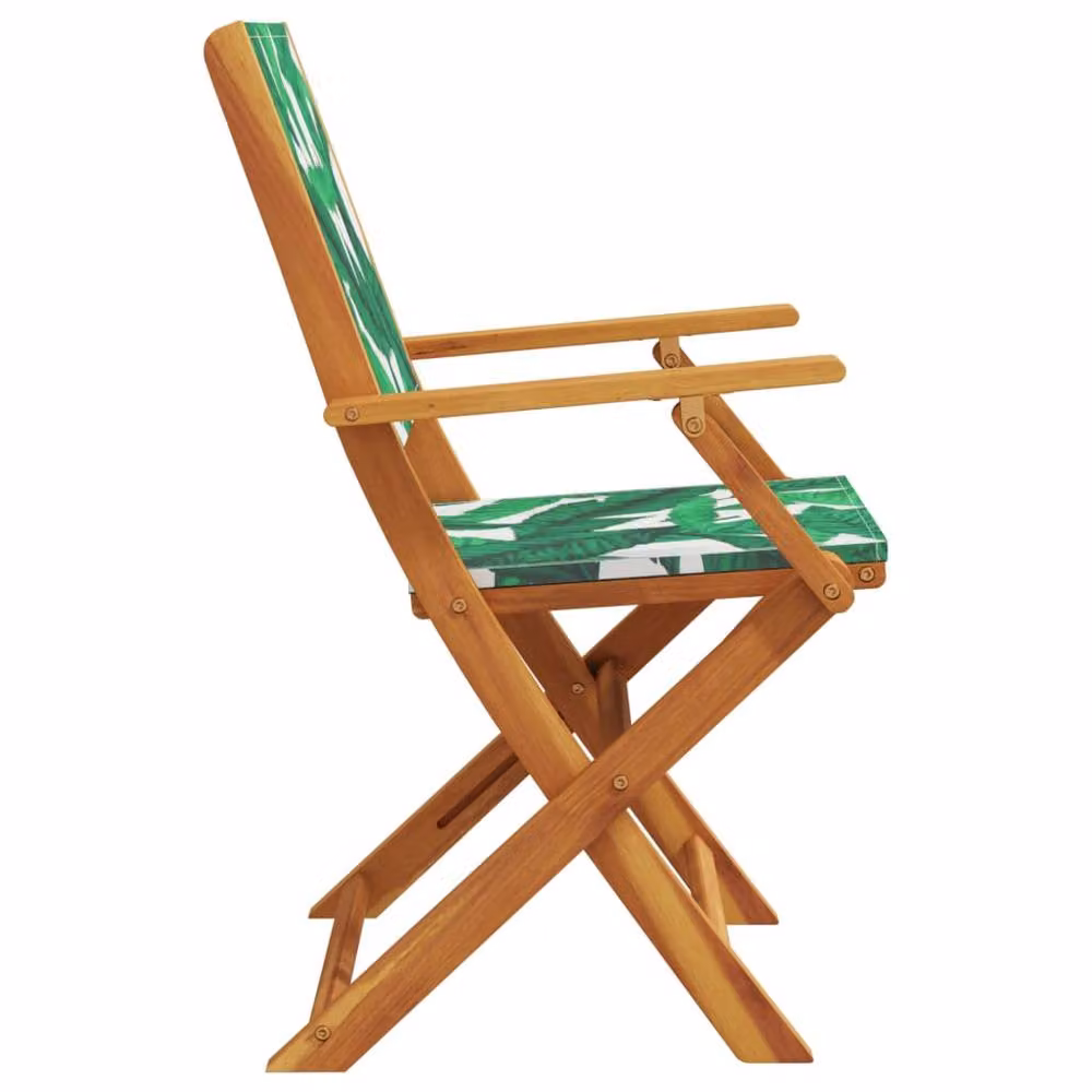Berkfield Home Beautiful Set of 6 Folding Garden Chairs in Green Floral Fabric and Oiled Acacia Wood – 4