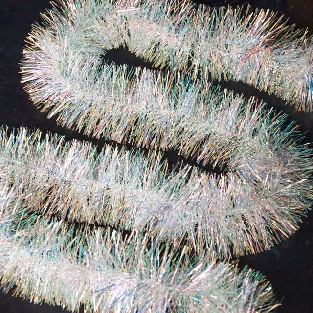 Samuel Alexander White and Silver Iridescent Fine Cut Christmas Tinsel Garland